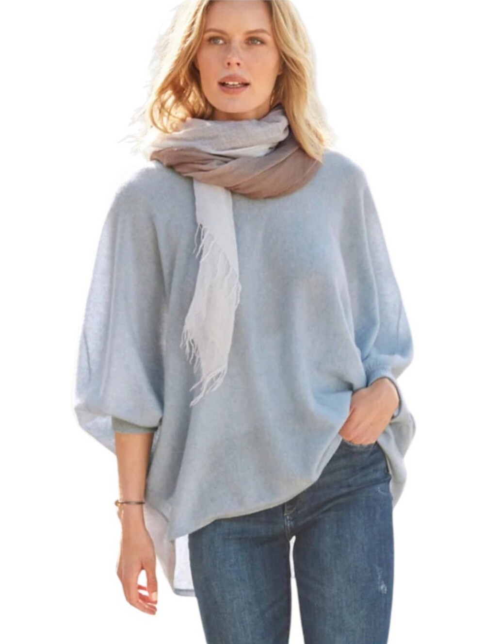 Garnet Hill Cashmere Batwing Cape Sweater Dusty Blue Size Medium
